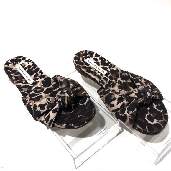 Veronica Beard Sandals Etra Knotted Leopard Flat Mule Sandals Slippers Sz 6.5 - Picture 1 of 11